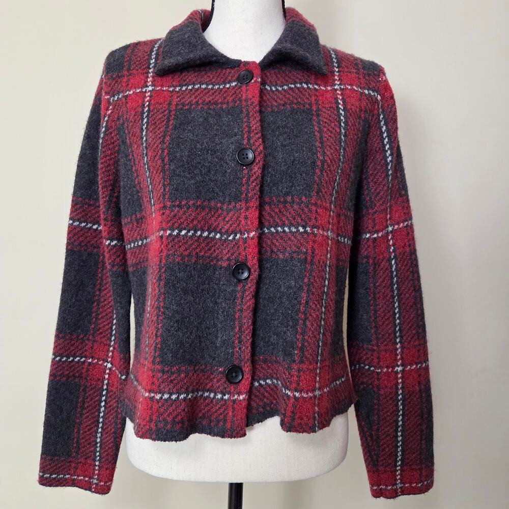 J. Jill S Wool Blend Button Front Cardigan Collared Long Sleeve Sweater Jacket